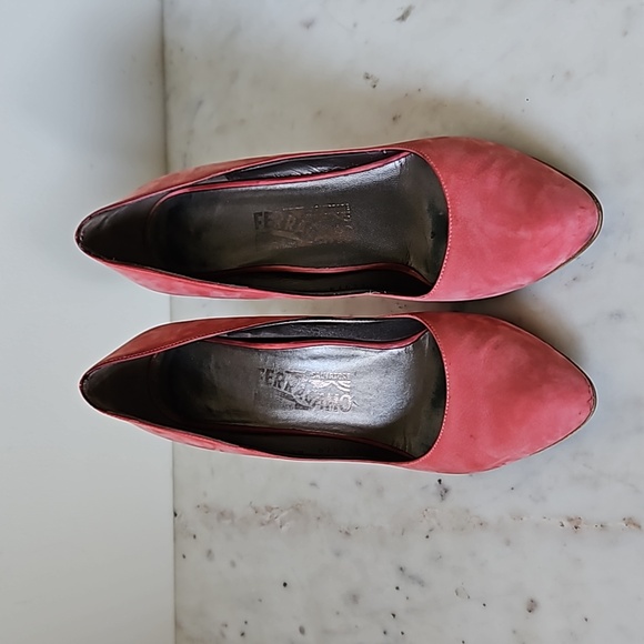 FERRAGAMO: pink silky soft suede heels - Picture 2 of 8